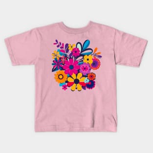 A design featuring a vibrant bouquet of colorful flowers, inspired by the flower power movement of the 1960s. Kids T-Shirt